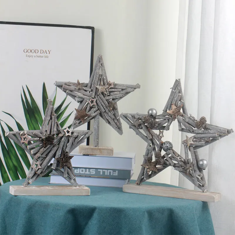 Nordic style Christmas decorations handmade driftwood five-pointed star pendant home leisure room decoration