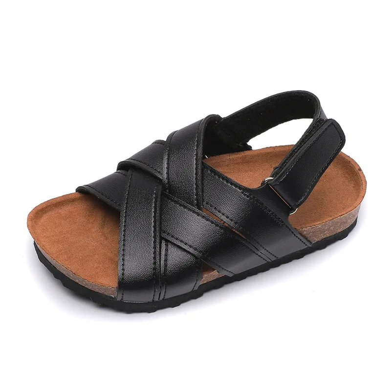 2023 Summer Kids Pu Leather Sandals Baby Girls Casual Shoes Children Beach Sandals Boys Brand Black Shoes Fashion Sport Sandals