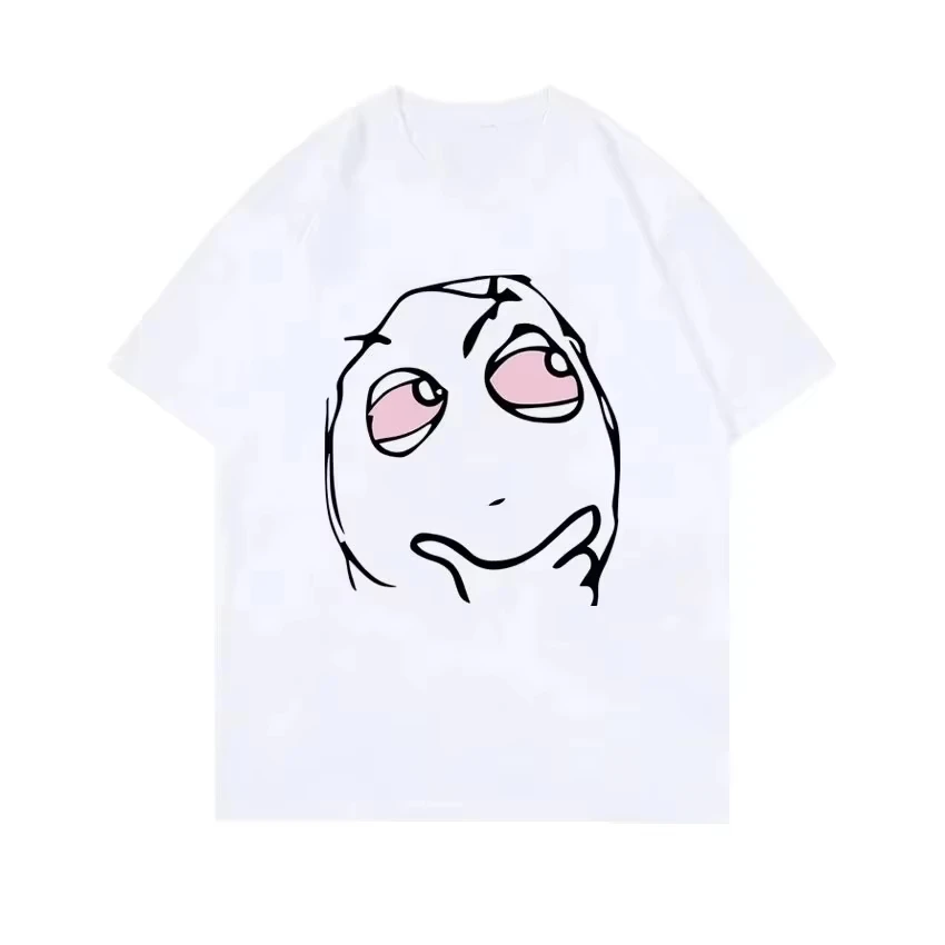 RAGE GUY Troll Face Funny Meme Graphic T-Shirt, Unisex Pensive Red Eyes Reaction Manga Tee, Y2K Casual Fashion Tops