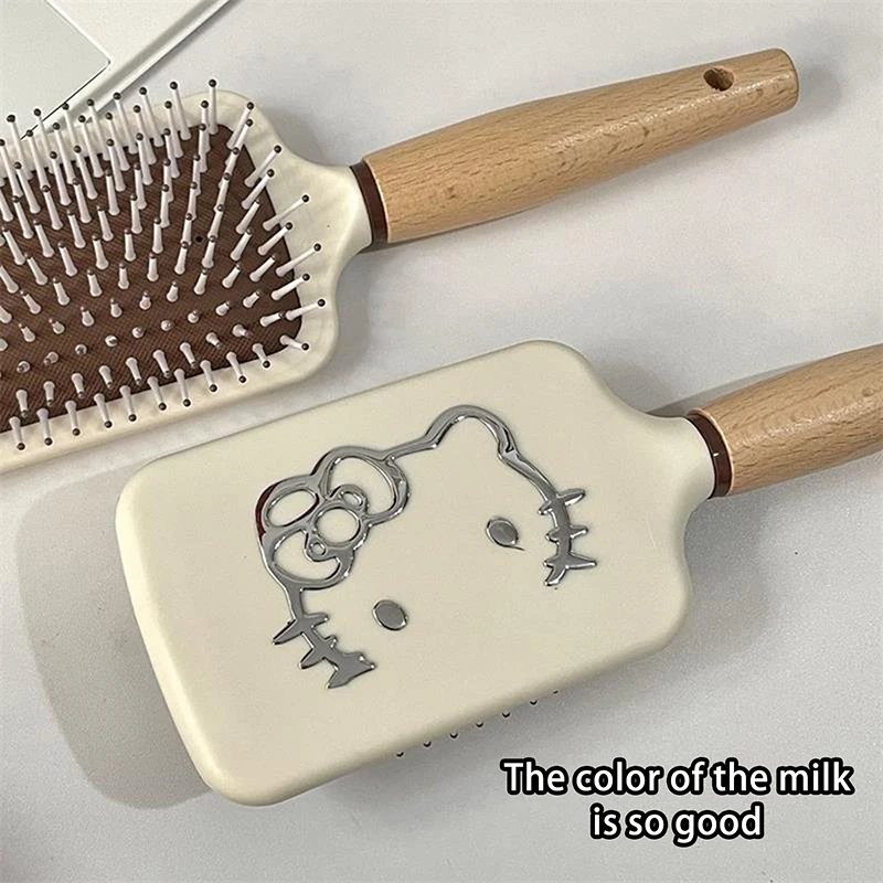 Kawaii HelloKitty Wooden Handle Airbag Massage Comb Anti Static Curling Comb Does Not Stuck Cartoon KT Solid Wood Feel Comb