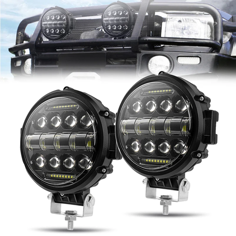 

2PCS 7Inch Round LED Pods Driving Light 60W Offroad LED Work Light Bar White DRL Light Flood Spot SUV ATV Tractor Truck LED Ligh