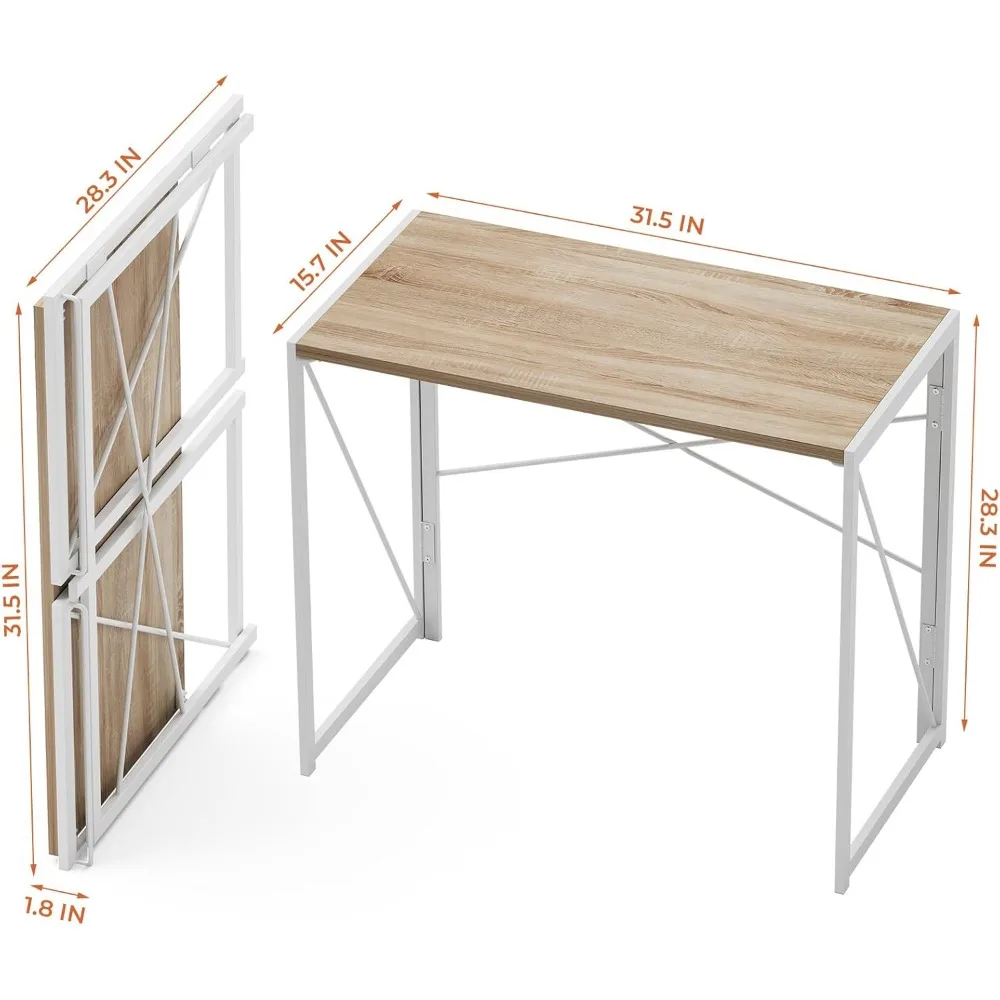 Mesa dobrável para computador, mesa simples, sem montagem necessária, economia de espaço, 31,5 polegadas