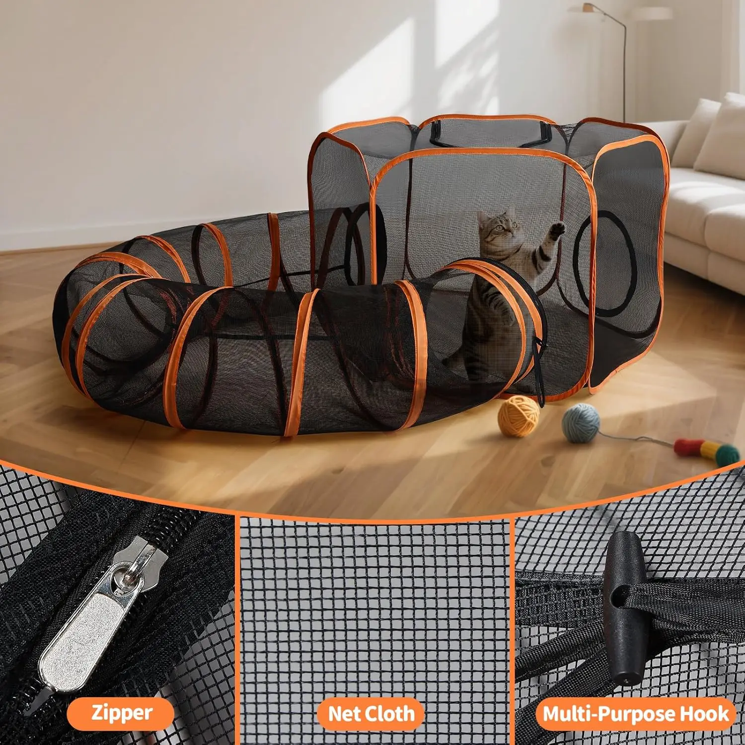 

Portable Cat Tunnel Playhouse with Multiple Cages And Tunnels Mesh Construction Storage Bag for Small Animals