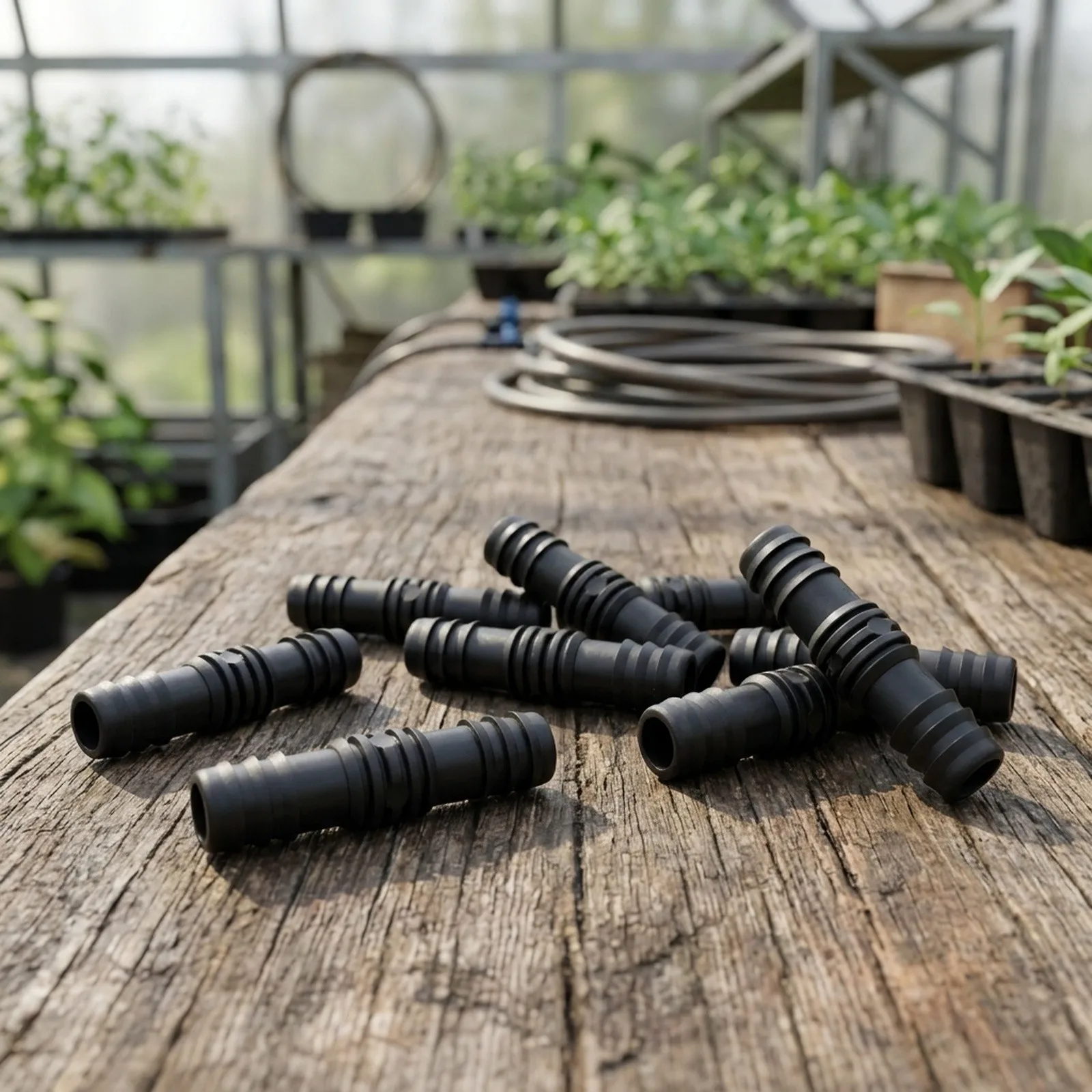 10 Straight Barbed Connectors for Connecting Drip Irrigation Microtubes to 1/2 Inch Porous Pipe or Garden Hose Segments