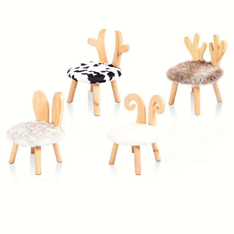 Solid Wood Animal Stool with Small Backrest - Children's Bench & Doorstep Shoe Change Stool
