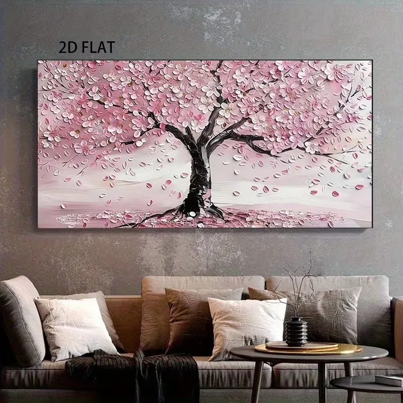Large Floral Canvas Painting Wall Art Pink Flowers Cherry Blossom Tree Print Poster Picture Framless Office Home Decor Artwork