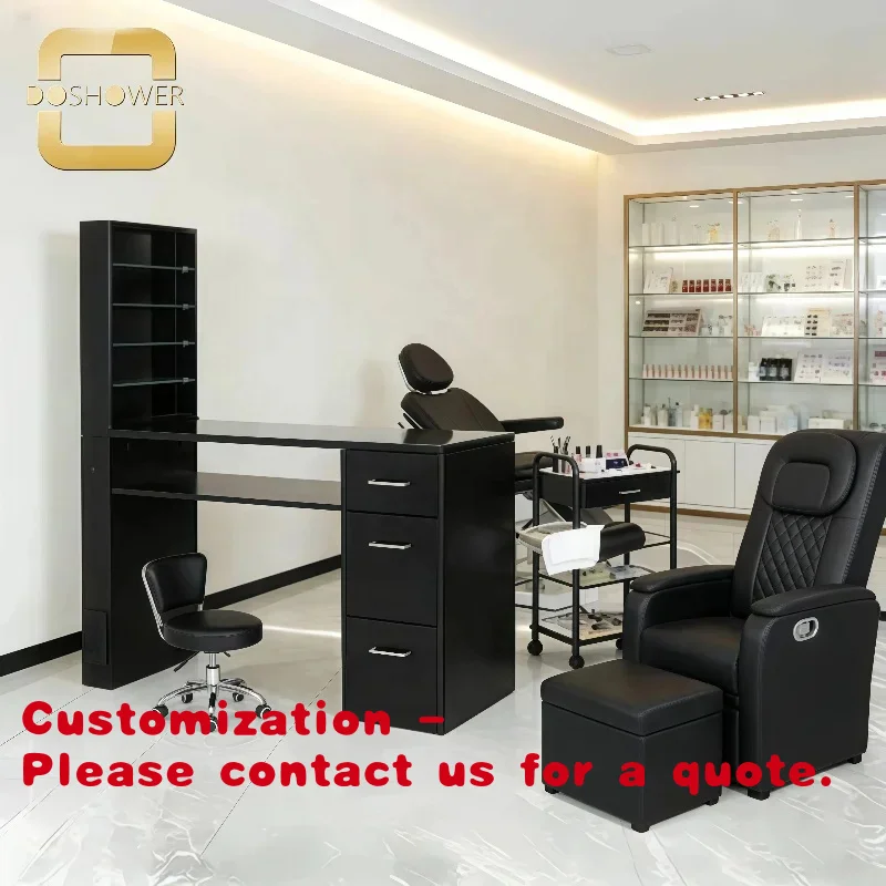 

Customize.Nail Art Black Manicure table with Drawers and Dust Collector Nail Table of Professional salon Technicians Use Manicur