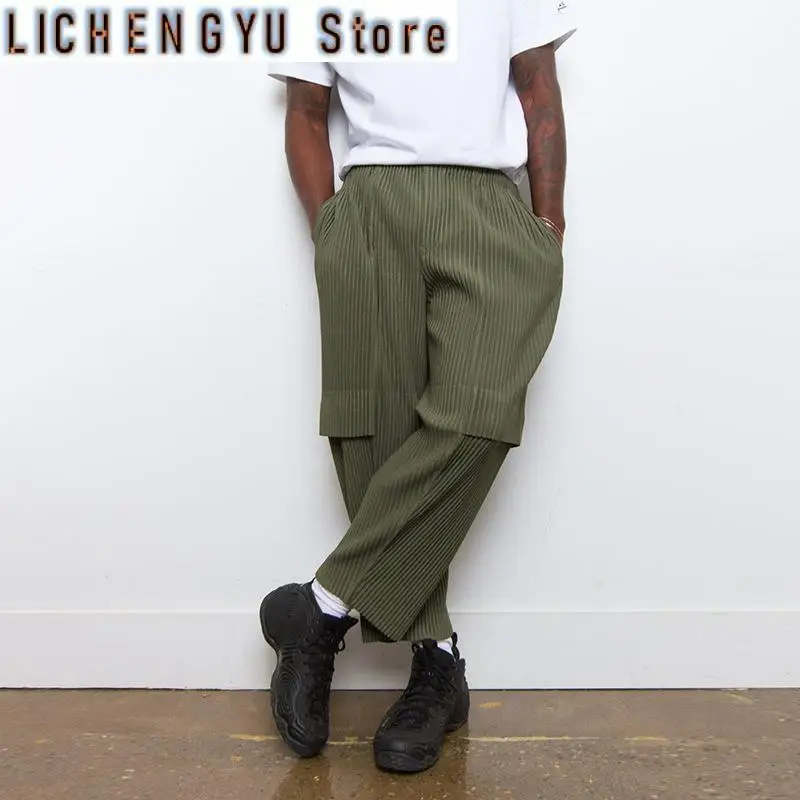 

Miyake плиссированные рабочие брюки, свободные повседневные однотонные брюки, весна-лето 2024, новый многослойный дизайн, свободные повседневные мужские брюки из девятих минут