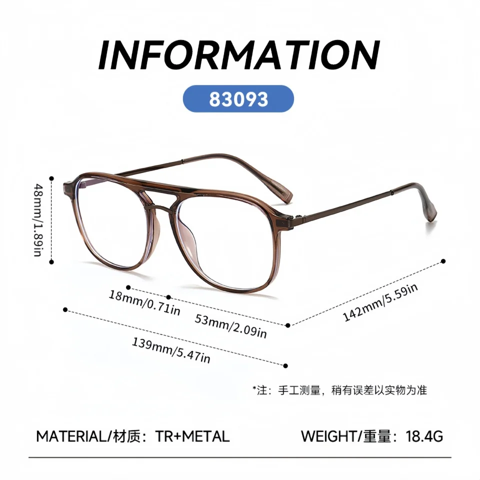 New Trendy Retro Style Fashionable Neutral Daily Office Decoration Computer Reading Optical Glasses Exquisite Pilot Style Frame