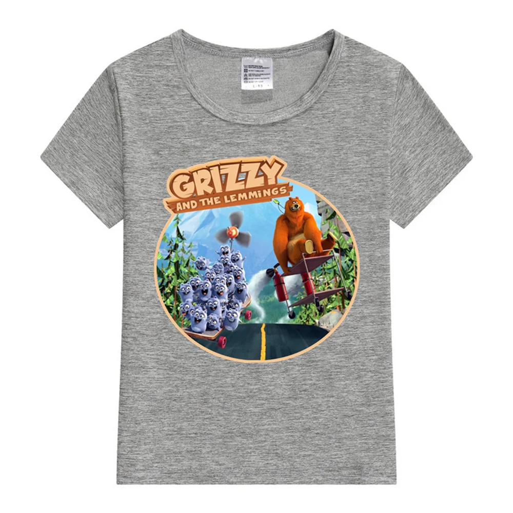 2024 New grizzy and the lemmings Kids T-Shirt Cartoon Print Kids T-Shirts Children Girls Tops Clothes