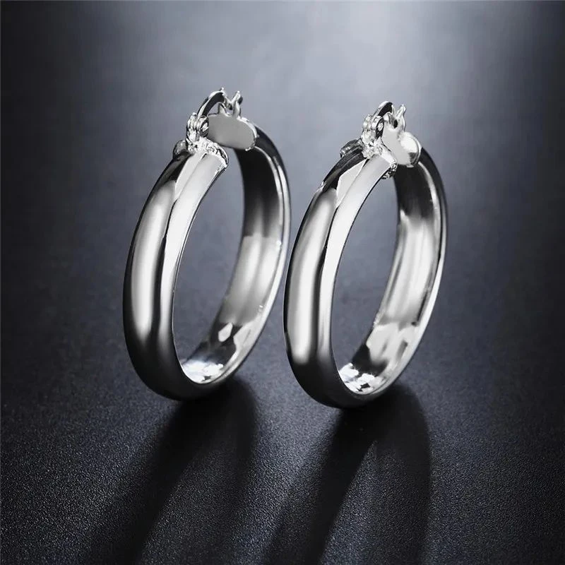 ALIZERO 925 Sterling Silver Earrings for Women 35mm Smooth Big Circle Hoop Earring Fashion Luxury Wedding Party Jewelry Gift