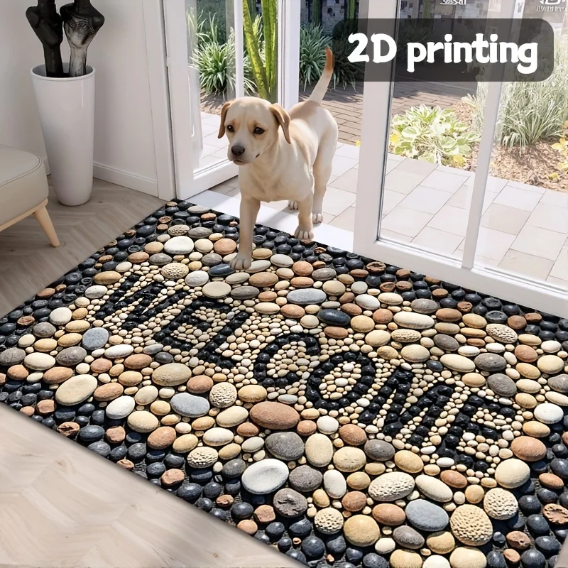 VIKAMA 3D Pebble Stone Floor Mat Non‑Slip Easy‑Clean Natural River Rock Print Entry Hallway Indoor Home Decor Gift