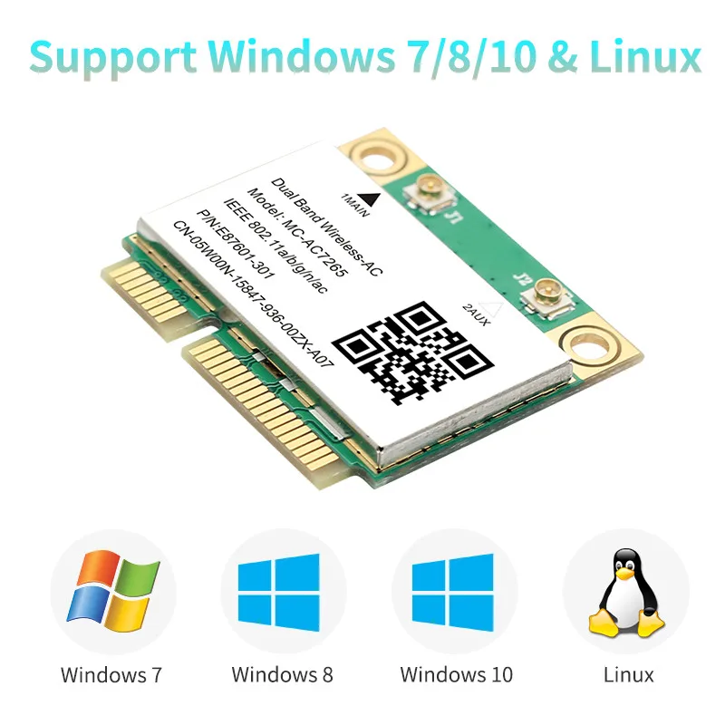 Wifi Network Card 1200Mbps Bluetooth 4.2 Mini PCI-E MC-AC7265 802.11ac 2.4G 5Ghz For Laptop