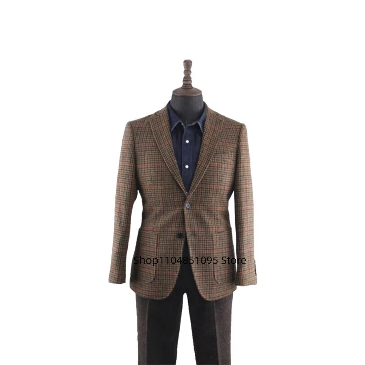 

Мужской коричневый шерстяной пиджак в клетку (только пиджак) для выпускного вечера/вечеринки, однобортный, на трех пуговицах, для бизнеса/свадьбы