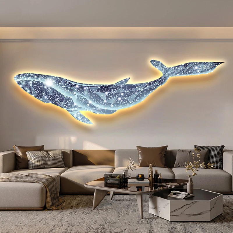 Dream Whale Background Decoration Painting, Modern Light, Luxury Creative LED Light, Bedroom Bedside Hanging Painting