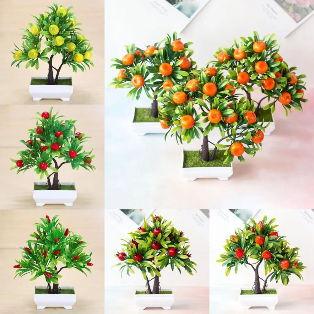 1 PCS Creative Artificial Fruit Plant Potted Simple Realistic Orange Tree Bonsai Durable Simulation Lemon Tree