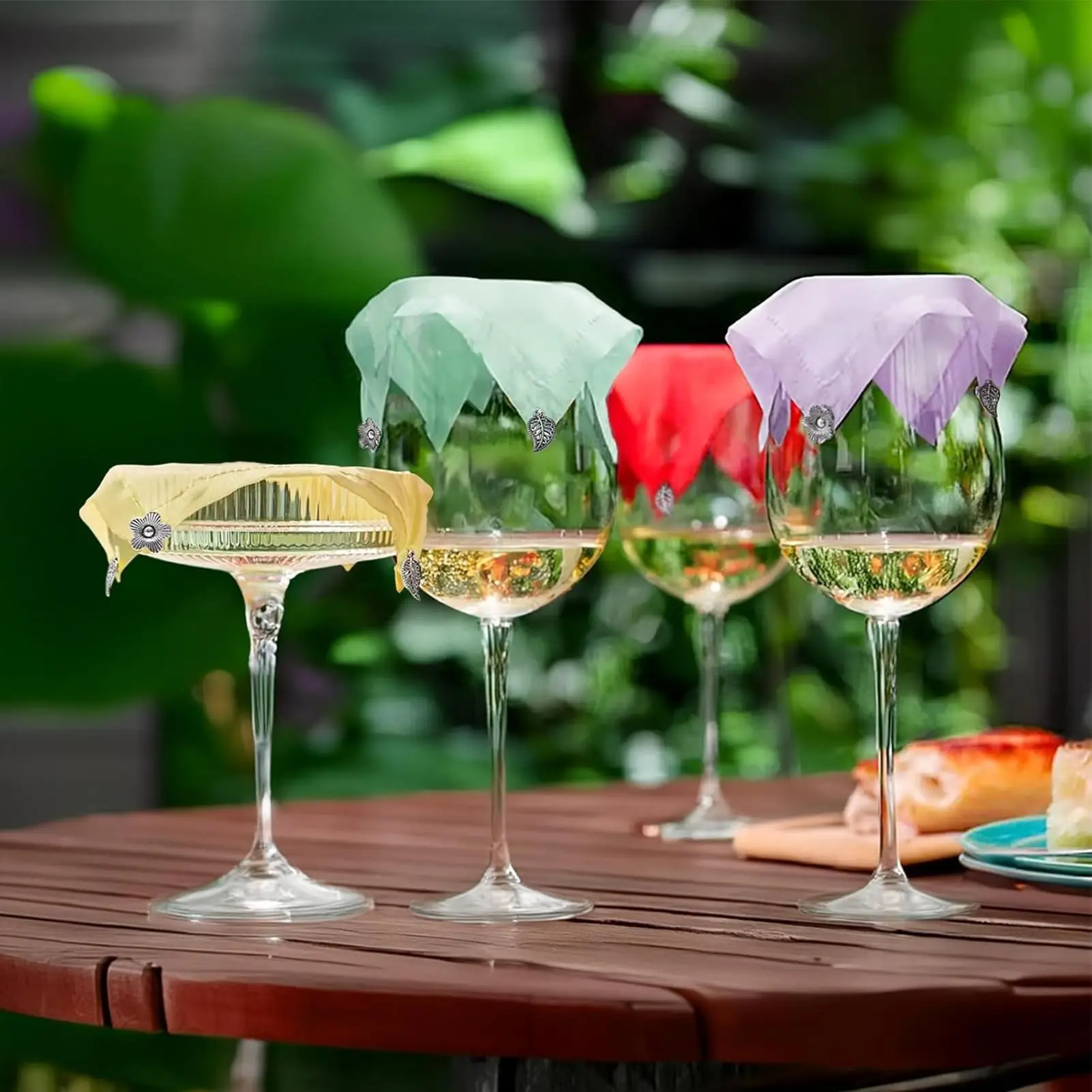 Wine Covers For Glasses 4 Pieces Screen Lid Breathable Top With Charm For Outdoor Holiday Dinner Picnic Wedding Party Home