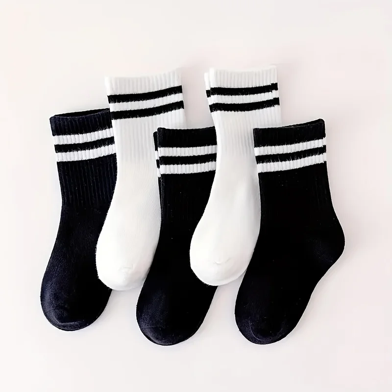 

5 пар женских и мужских спортивных носков, хлопковые дышащие спортивные носки в полоску, удобная повседневная одежда на осень-зиму