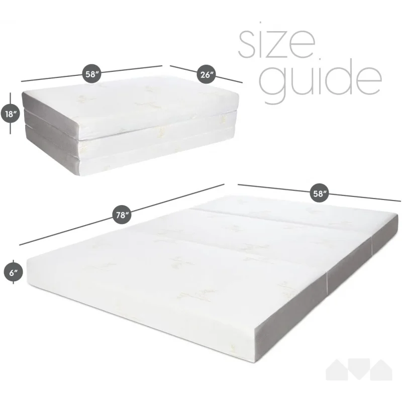 Materasso pieghevole in Memory Foam Milliard Tri-Folding con rivestimento lavabile, Queen Size (78 "x 58" x 6 ")