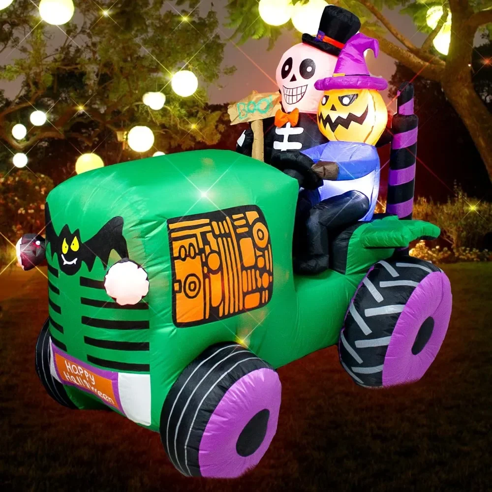 

5.5Ft Long Halloween Inflatable Ghost Tractor LED Lights Decor Outdoor Indoor Holiday Decorations Halloween Blow up Car Lighted