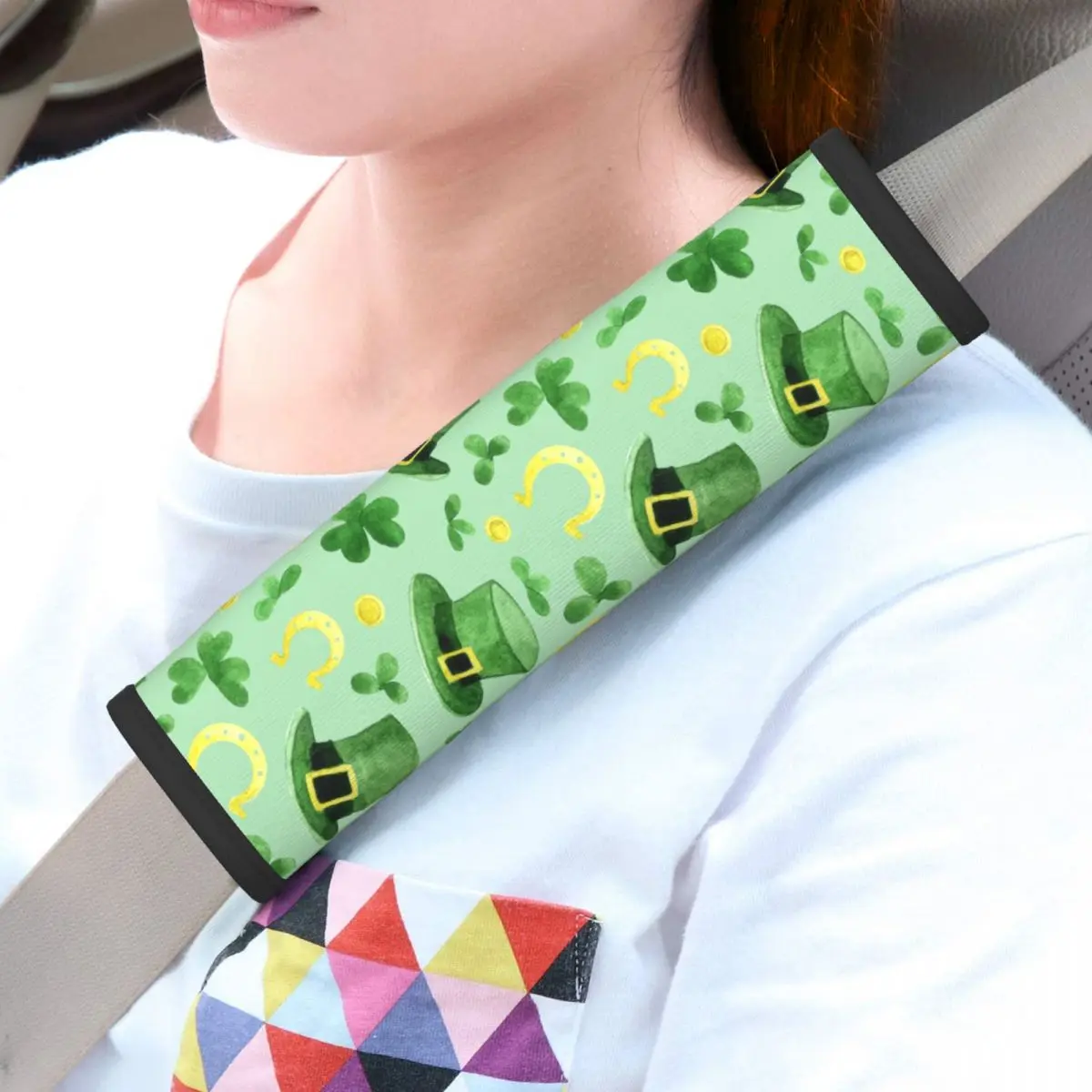 Car Saint Patricks Day Four Leaf Clover Seat Belt Cover Comfort Seat Belt Pads Cover for Cars Backpack