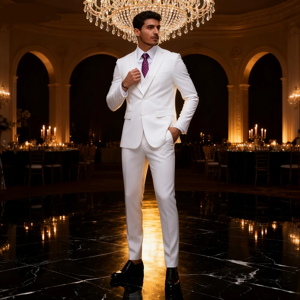 

Men's American Size Terno (Blazer + Vest + Pants) Business Style British Solid Color Casual Banquet Host Wedding Suit