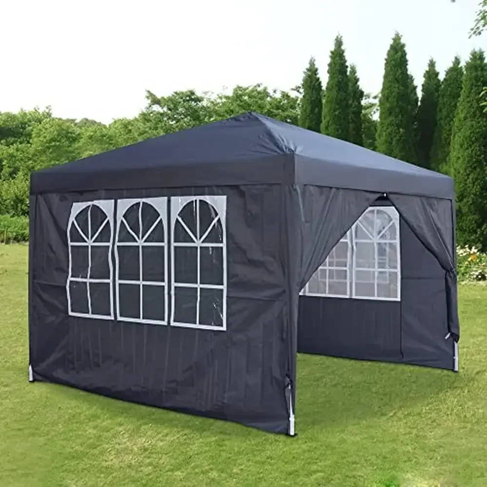 Outdoor Pop Up Gazebo Tent 10''x10'' with 4 Sidewalls Carrying Bag Steel Frame Awning Canopy Wedding Party BBQ Camping Garden