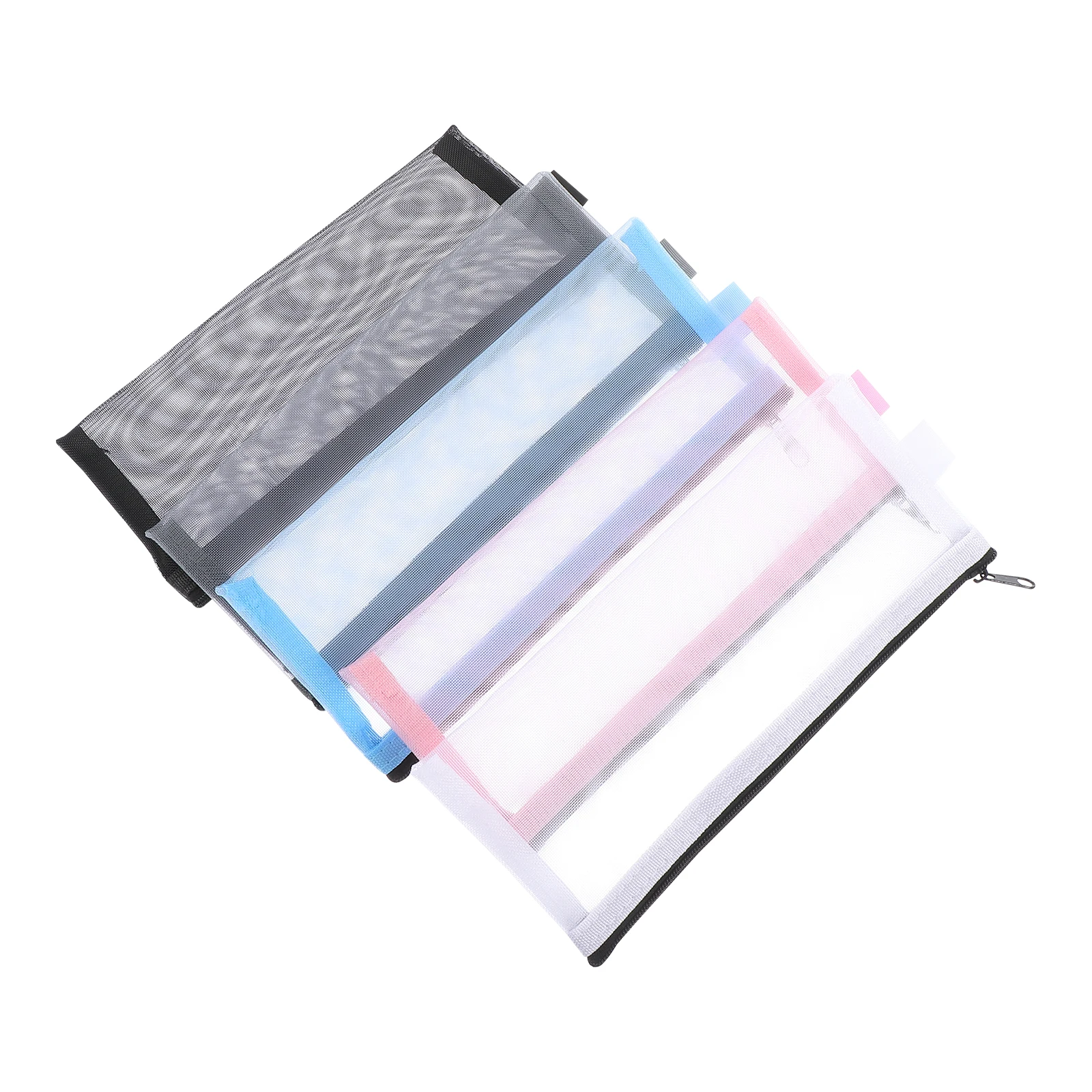 5Pcs Pencil Bag Nylon Net Transparent Pen Pouch Roomy Stationery Holder for School Office Simple Portable Design Gift Idea