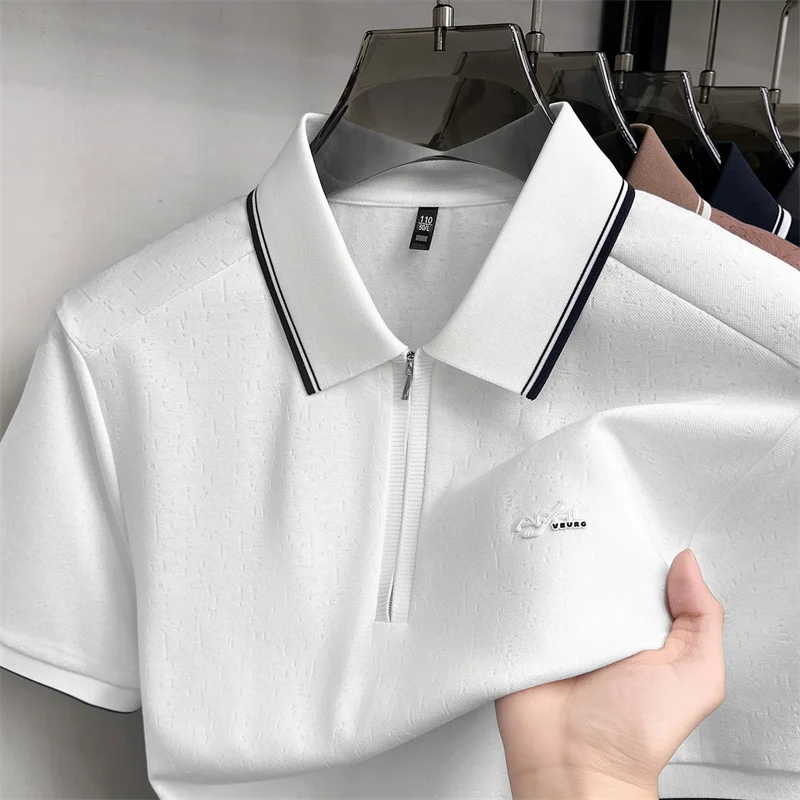 High end brand men's short sleeve polo shirt fashion half zipper new letter embossed summer casual comfort breathable T-shirt