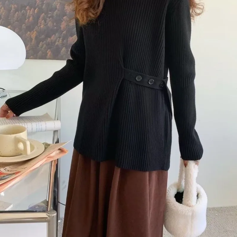 Вязаный свитер для женщин на осень и зиму, новый универсальный свободный пуловер, топ с длинными рукавами