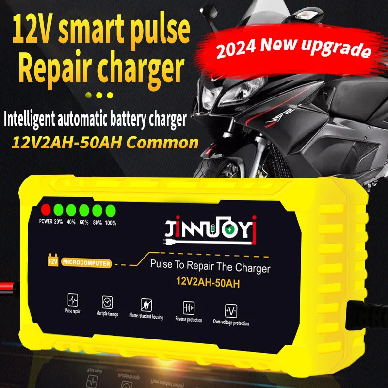 Cross-border 12V3A charger, car and motorcycle battery smart charger, pulse repair battery charger