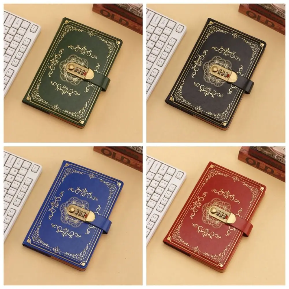 A5 100Sheets Journal Notebook With Lock PU Leather Embossed Design Personal Notebook Stationery Flower Cover