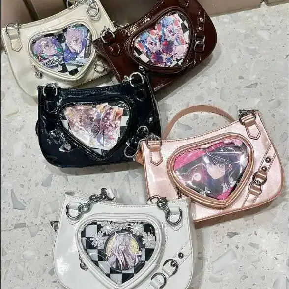 

New Japanese Heart Black Shoulder Bags Wallets Women Subculture Leather Y2k Ladies Haruku Anime Underarm Square Bag 2015