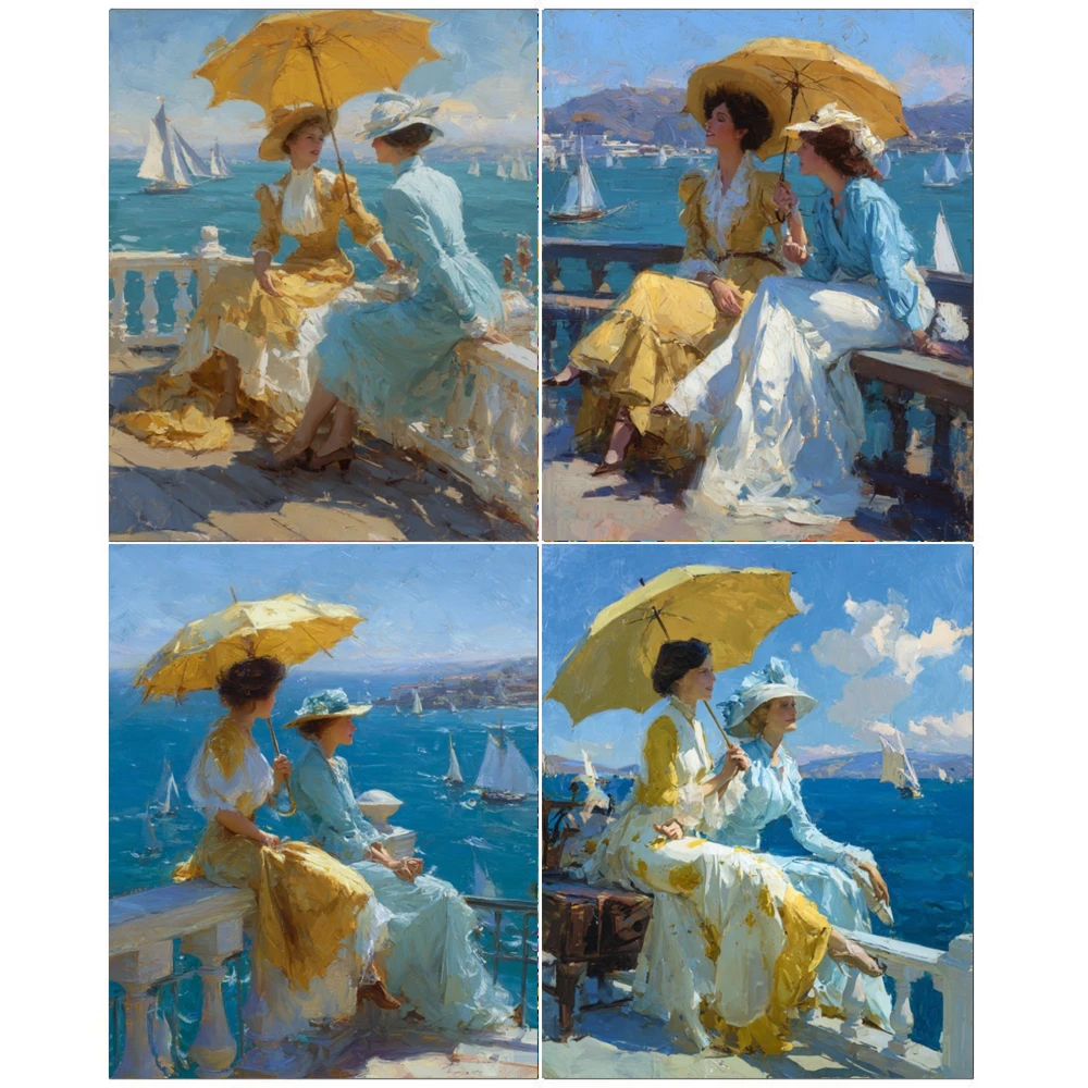 Hand Paint Two ladies looking at the scenery Painting By Numbers Kit DIY Acrylic  Artwork Canvas Art Gift Home
