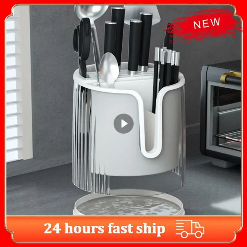 

Durable Storage Rack Transparent Rotary Knife Rack Multi Hole Knife Groove Draining Knife Rack Kitchen Storage