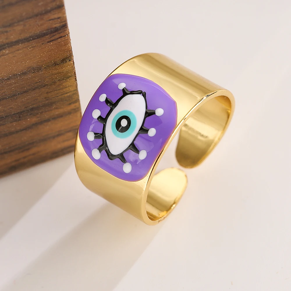 New Fashion Personality Lucky Eye Rings For Women Men Gold Color Bohemian Colorful Drip Oil Jewelry Gift Femme Bijoux