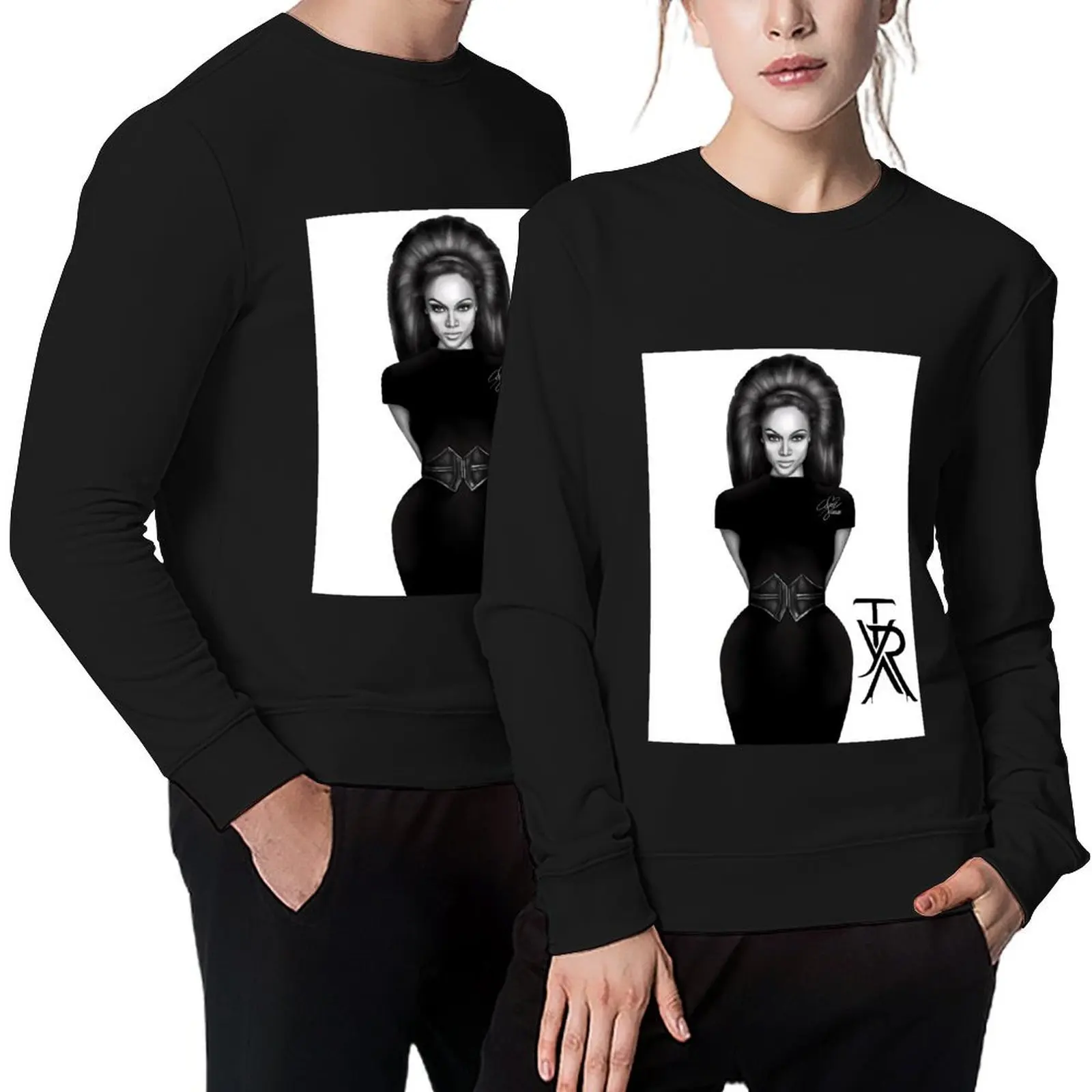 

Tyra Banks Black & White Pullover blouse men's sweat-shirt men's clothes men's winter sweater sweatshirts