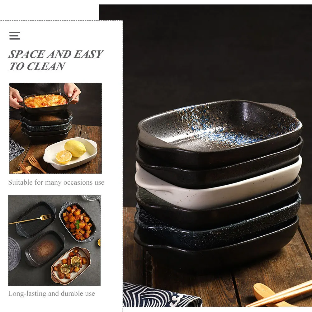

Casserole Pan Binaural Baking Plate Retro Bake Tray Round Dish Pans Ceramic Household Dishes Oven