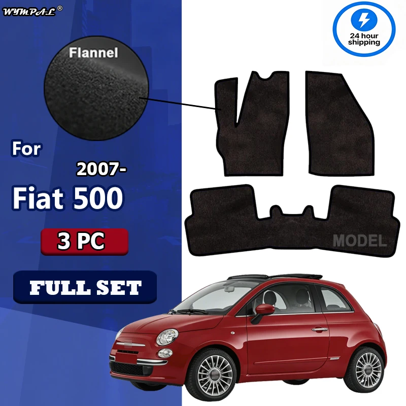 Flannel Car Floor Mat For Fiat 500 2007-Present Polyester suede Anti Slip black Backing red Binding Trim Edge