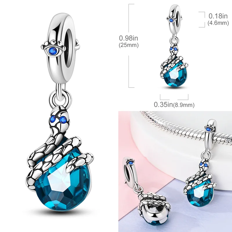 925 Silver Sapphire Charms Beads Blue Stone Dangle Cute Pet Hold Blue Heart Pendants Fit Original Pandora Bracelet Jewelry Gift