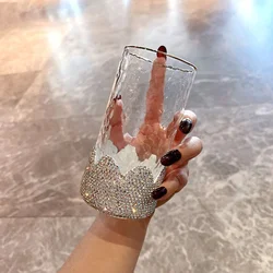 Sparkling Rhinestones Glass Water CupTransparent Glass Coffee Tea Mug Drinks Bling Dessert Breakfast Milk Cup Drinkware Beer Cup