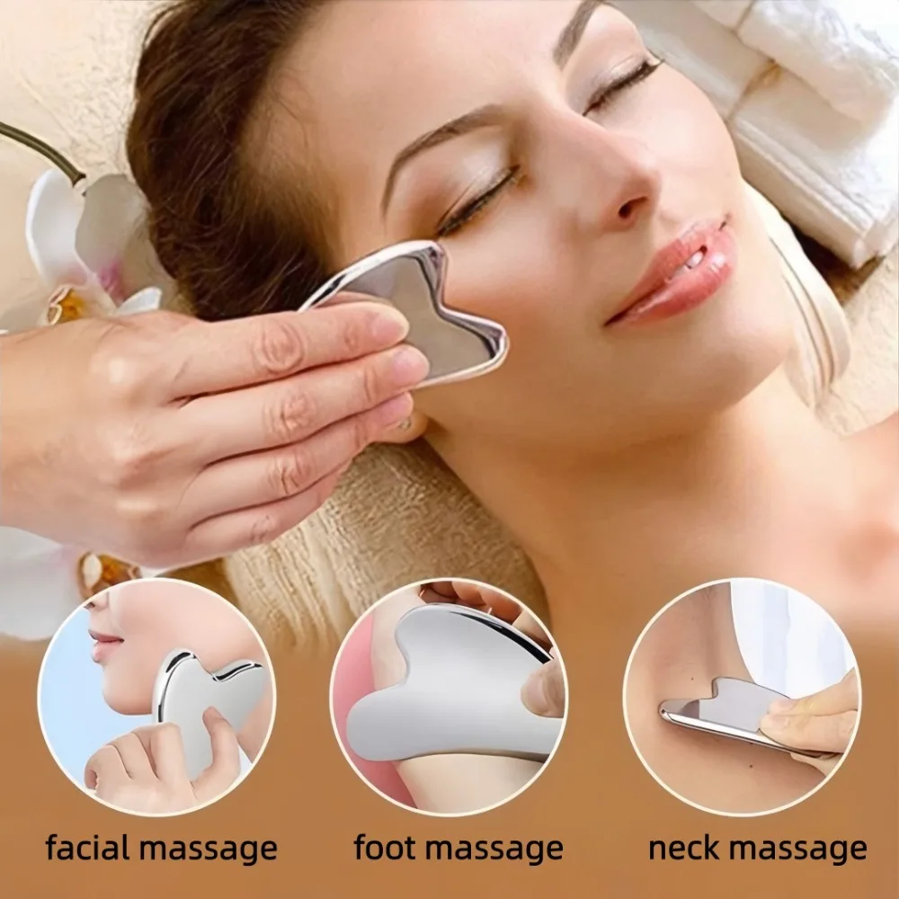 Portable Stainless Steel Heart Shaped Scraping Facial Massager for Tightening Jawline Relaxing Eye and Facial Skincare Tools