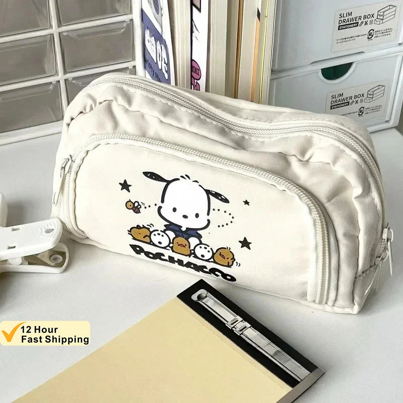 Pochacco Sanrio Anime Kawaii Pen Bag Cute Cartoon Student Pencil Box Stationery Case Large Capacity Cosmetics Storage Bag Gifts