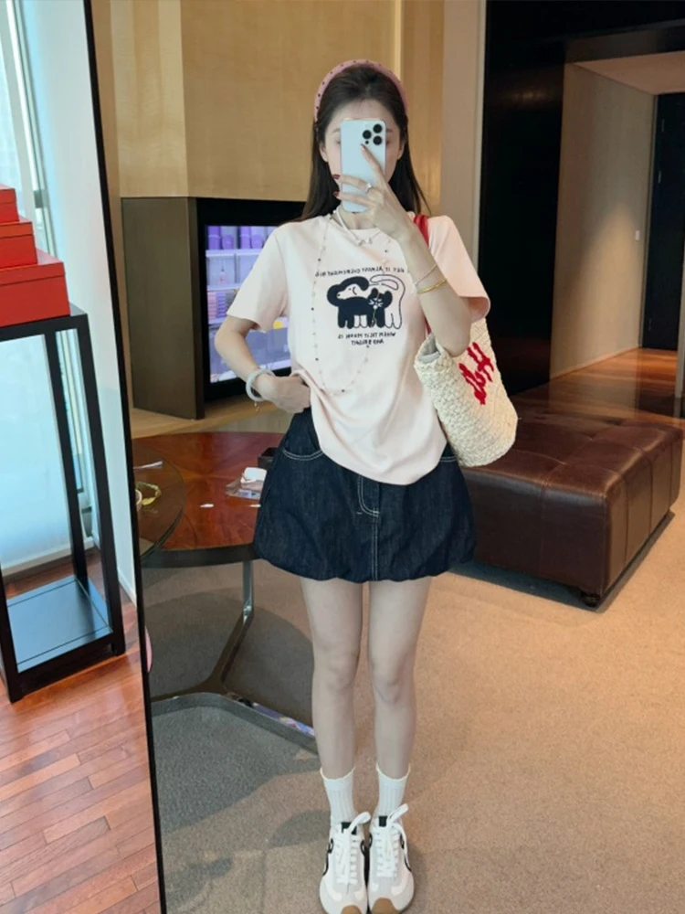 

Spring Summer Denim Flower Bud Skirt f-length Korean Sle Little Sister Wind Flower Bud Skirt TWINKLE Jum