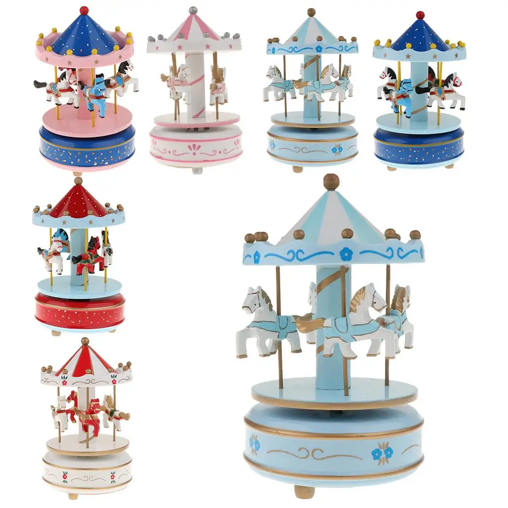 Blesiya caja de música de carrusel de madera Merry-Go-Round, juguetes para niños, regalo