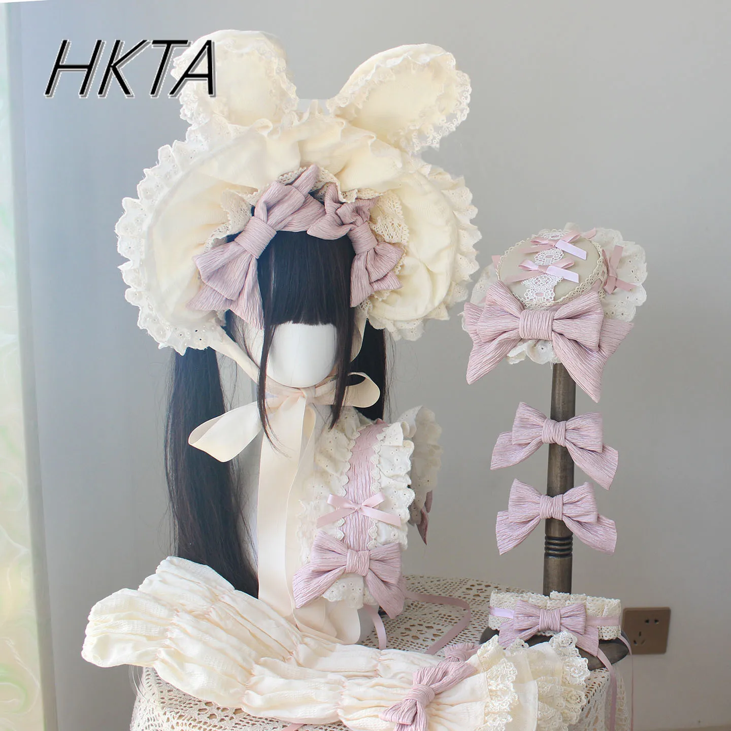

Handmade Mass Produced Pink Purple Lolita Small Thing Bnt Hat Headgear Women Sweet Cute Lace Stitching Bow Clips Accessories