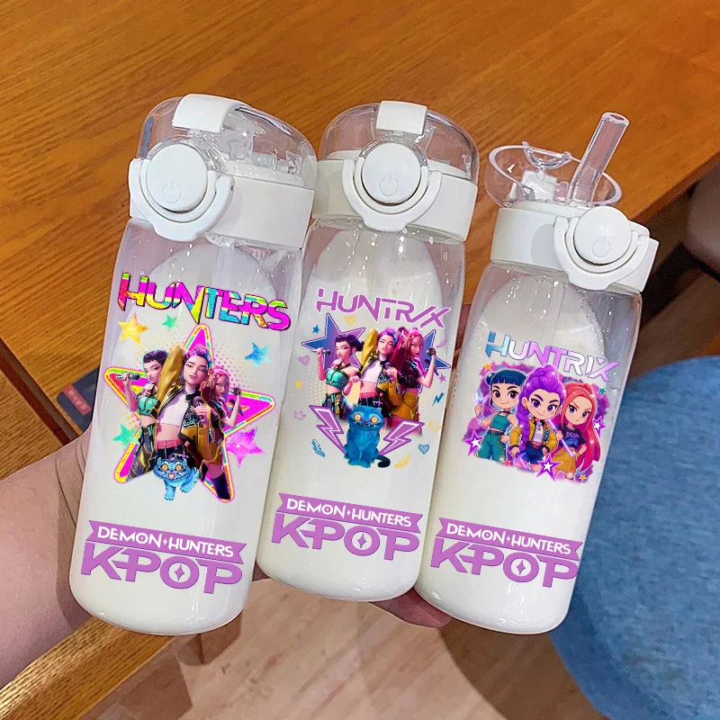 Botella de Agua de Gran Capacidad de Plástico de 400ML-600ML con Diseño Animado de K-Pop: Demon Hunters HUNTR/X, Botella para Beber, Regalos