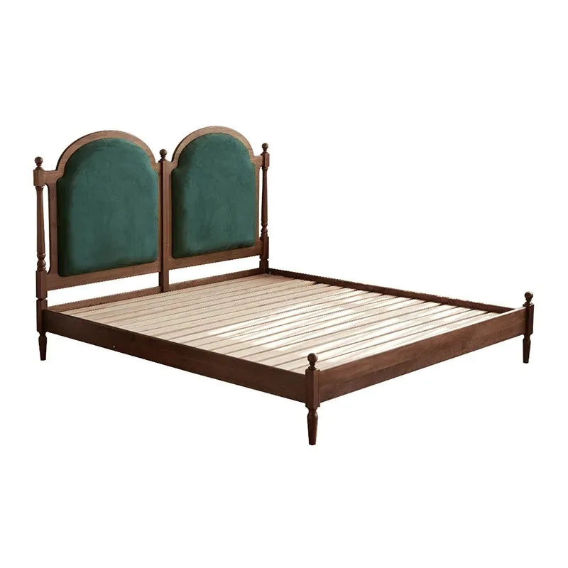 American retro solid wood walnut 1.8 meters double bed Nordic simple fabric