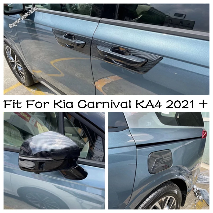 

Rear Door Handle Bowl / Oil Gas Tank Cap / Rearview Mirror Cover Trim Carbon Fiber Accessories For Kia Carnival KA4 2021 - 2024