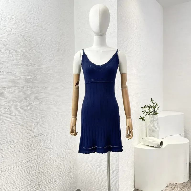 Summer High Quality Newest Women's Sling Mini Navy Blue Red Sleeveless Sweetheart Neck Female Slim Fit Holiday Spaghetti Dress